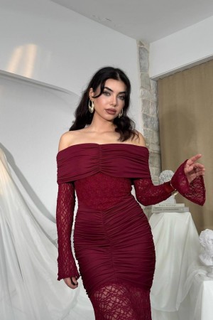 M00809-BORDO Bordo ELBİSE