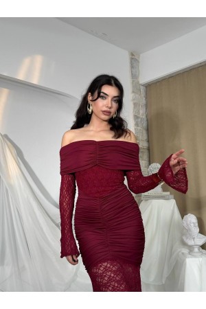 M00809-BORDO Bordo ELBİSE