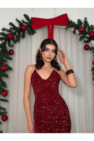 M00811-BORDO Bordo ELBİSE