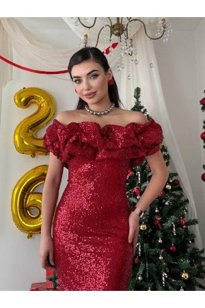 M00816-KIRMIZI Kırmızı ELBİSE