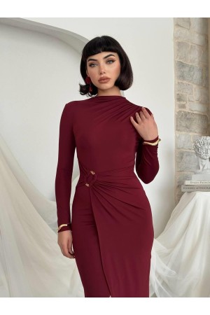 M00819-BORDO Bordo ELBİSE