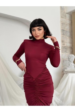 M00820-BORDO Bordo ELBİSE