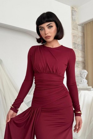 M00821-BORDO Bordo ELBİSE