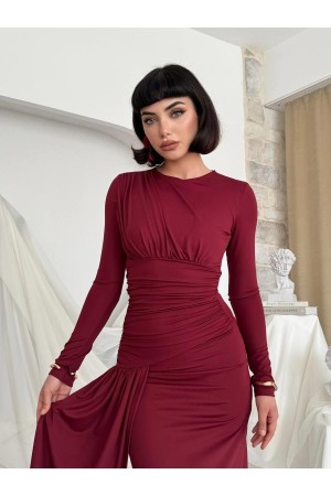 M00821-BORDO Bordo ELBİSE