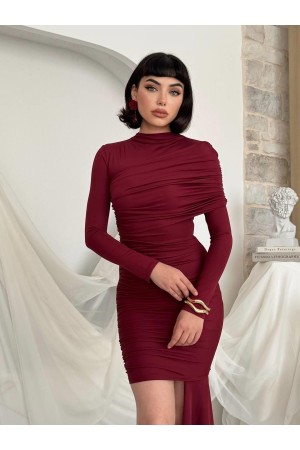 M00822-BORDO Bordo ELBİSE