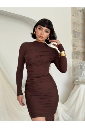 M00822-KAHVE KAHVE ELBİSE