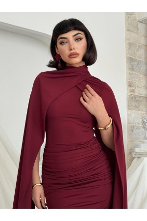 M00823-BORDO Bordo ELBİSE