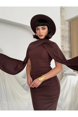 M00823-KAHVE KAHVE ELBİSE