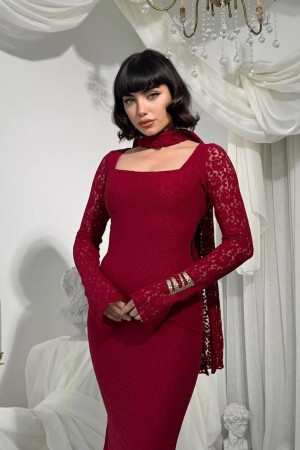 M00825-BORDO Bordo ELBİSE