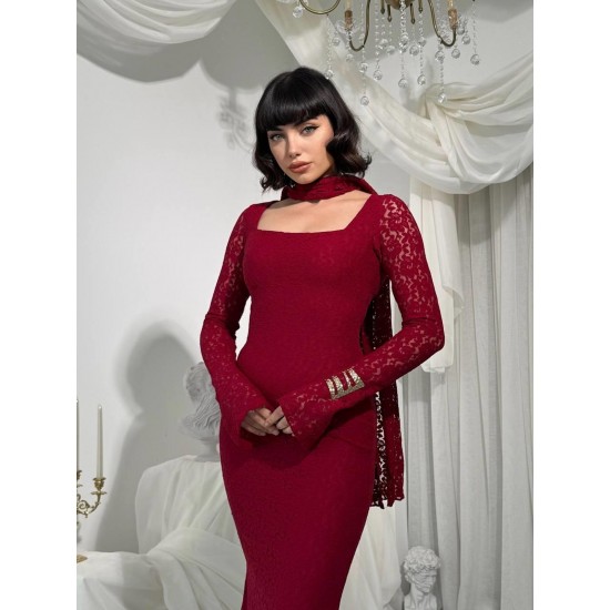 M00825-BORDO Bordo ELBİSE