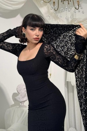 M00825-SIYAH Siyah ELBİSE