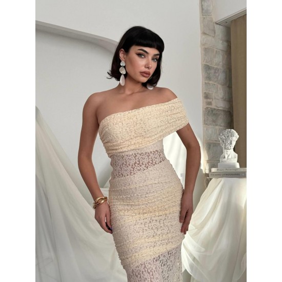 M00826-BEJ Bej ELBİSE