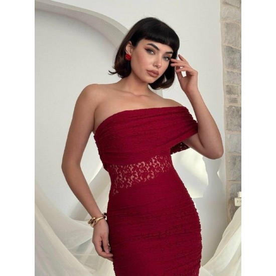 M00826-BORDO Bordo ELBİSE