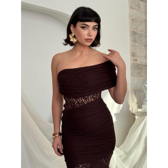 M00826-KAHVE KAHVE ELBİSE