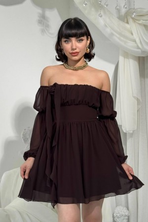 M00830-KAHVE KAHVE ELBİSE