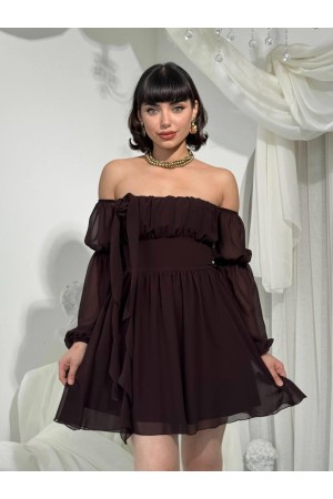 M00830-KAHVE KAHVE ELBİSE