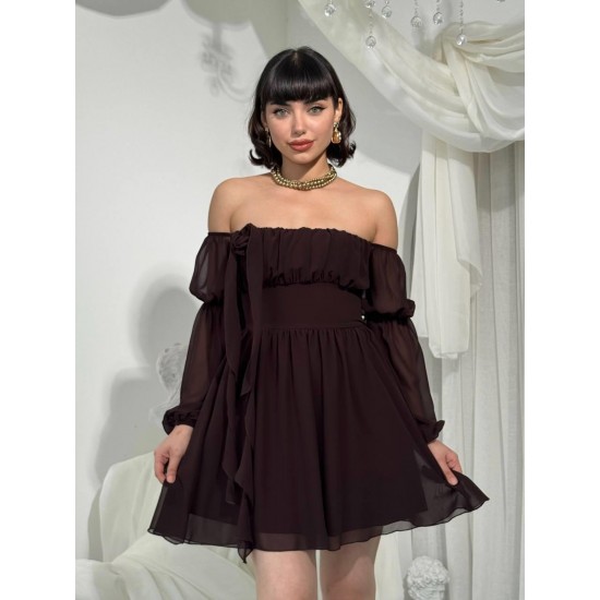 M00830-KAHVE KAHVE ELBİSE