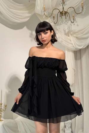 M00830-SIYAH Siyah ELBİSE