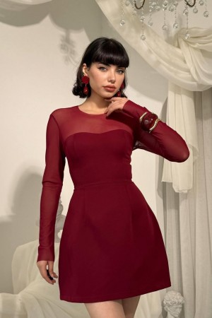 M00832-BORDO Bordo ELBİSE