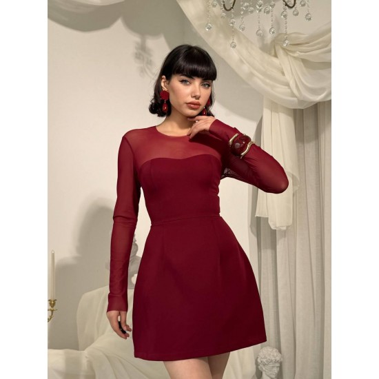 M00832-BORDO Bordo ELBİSE