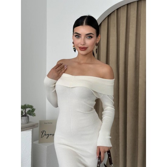 M10040-KREM Krem ELBİSE