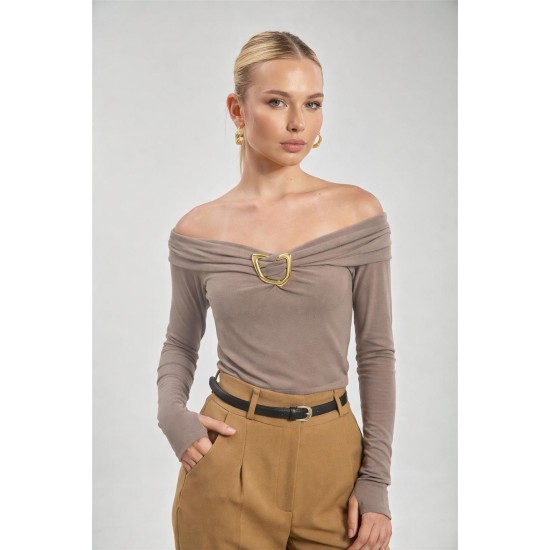 BOAT NECK BUCKLE DETAIL BLOUSE 188574