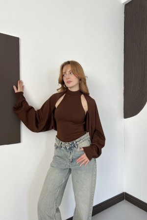 2-PIECE BOLERO & TURTLENECK KNIT TOP 192097