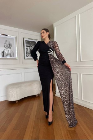 LEOPAR DETAY ABİYE ELBİSE 188163