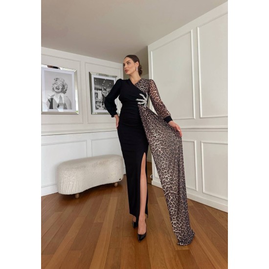 LEOPAR DETAY ABİYE ELBİSE 188163