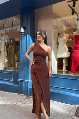 ONE SHOULDER SANDY FABRIC DRESS 189002