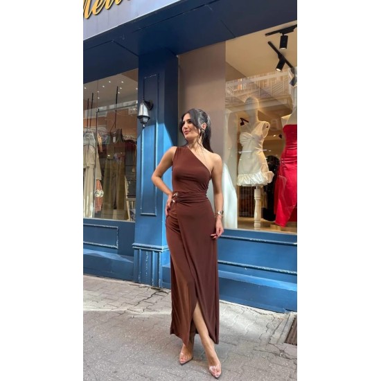 ONE SHOULDER SANDY FABRIC DRESS 189002