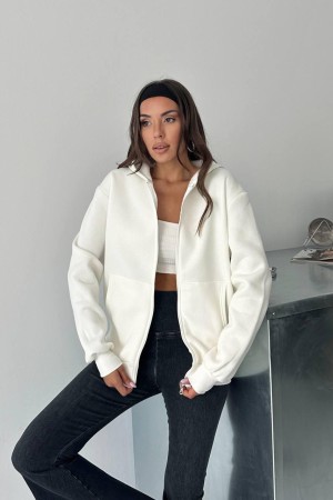 3 IPLIK SARDONLU OVERSIZE KALIP FERMUARLI SWEAT 191299