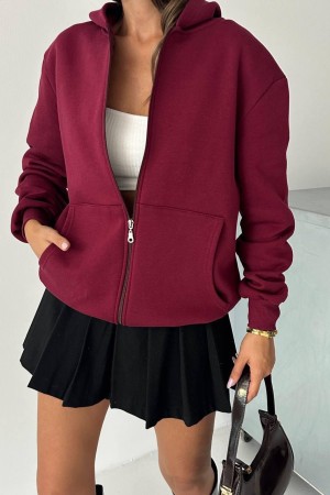3 IPLIK SARDONLU OVERSIZE KALIP FERMUARLI SWEAT 191300
