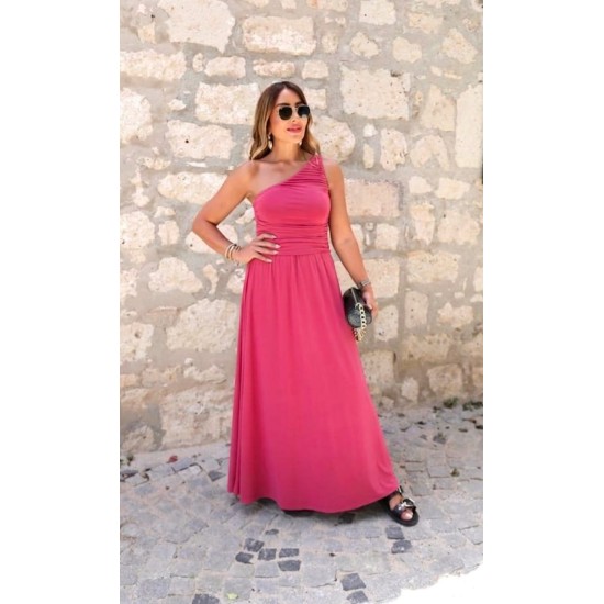 RUCHED ONE SHOULDER SANDY FABRIC DRESS 188999