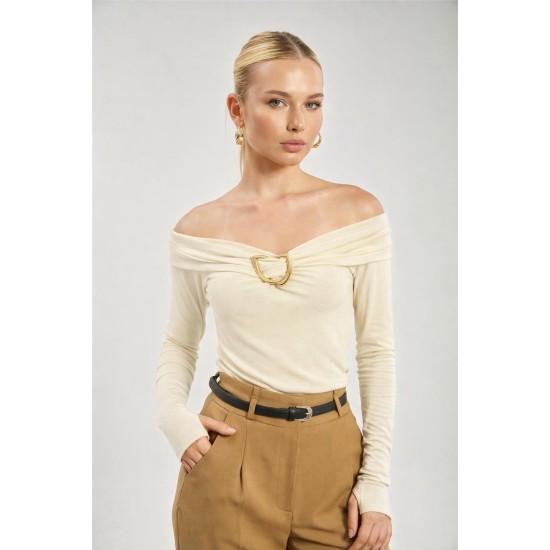 BOAT NECK BUCKLE DETAIL BLOUSE 188578