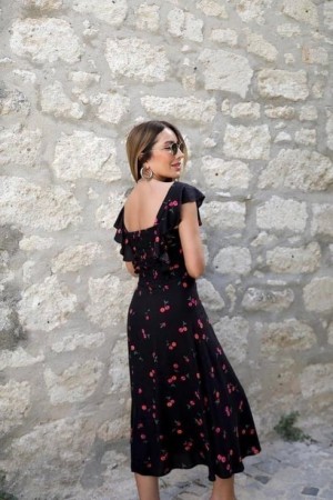 CHERRY PRINT WOVEN FABRIC DRESS 188997