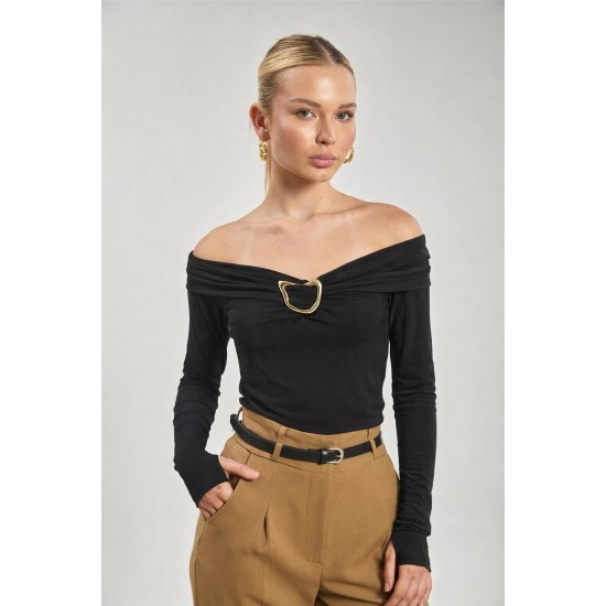BOAT NECK BUCKLE DETAIL BLOUSE 188576