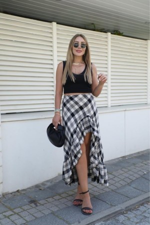 CHECKERED RUFFLED SKIRT 188998