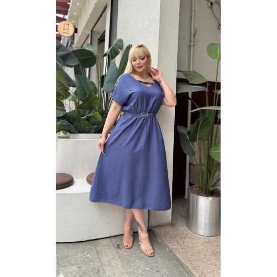 DOKULU KETEN ELBISE 189123