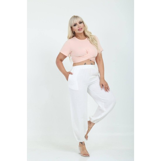 MUSLIN KUMAS PACA LASTIKLI SALVAR PANTOLON 190981