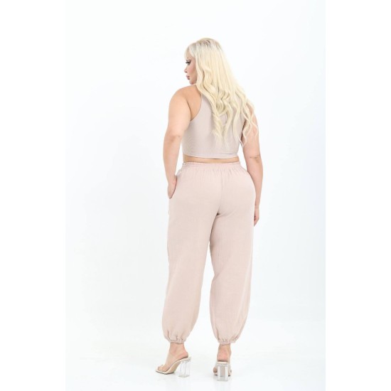 MUSLIN KUMAS PACA LASTIKLI SALVAR PANTOLON 190983