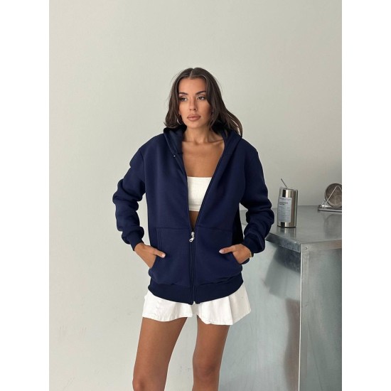 3 IPLIK SARDONLU OVERSIZE KALIP FERMUARLI SWEAT 191301