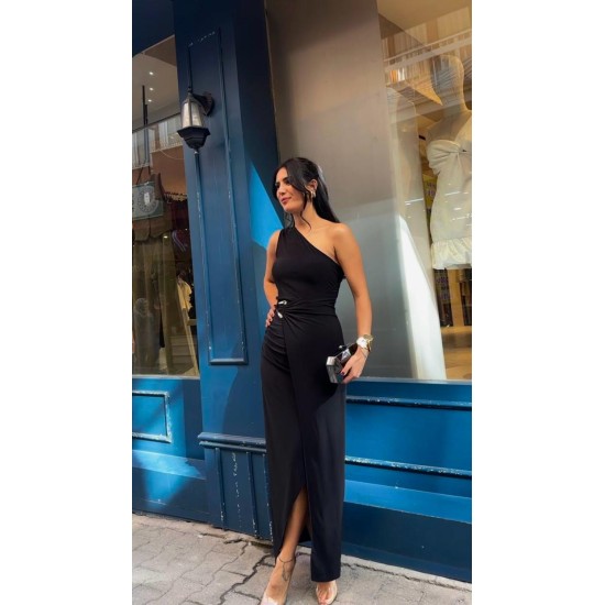 ONE SHOULDER SANDY FABRIC DRESS 189003