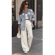 CICEK ISLEMELI OVERSIZE DENIM CEKET 191645