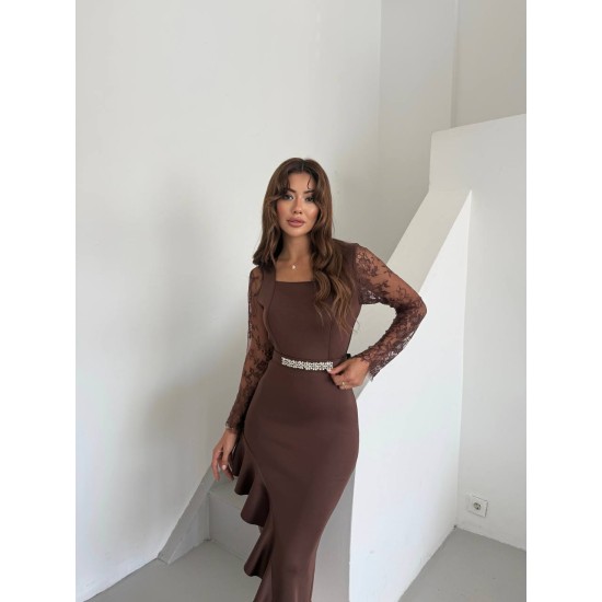 DANTEL VE KREP KUMAS ABIYE ELBISE 190144