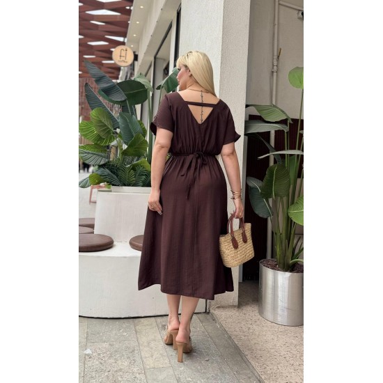 DOKULU KETEN ELBISE 189124