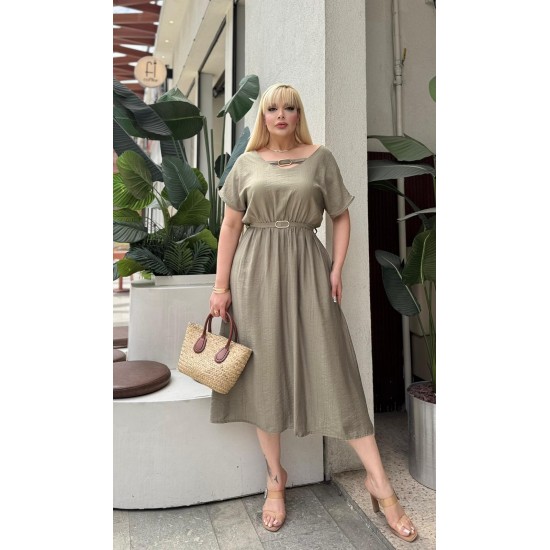 DOKULU KETEN ELBISE 189125