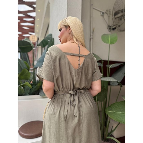 DOKULU KETEN ELBISE 189125