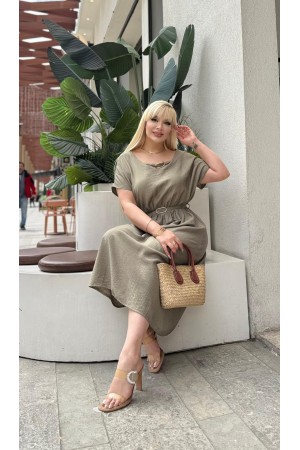 DOKULU KETEN ELBISE 189125