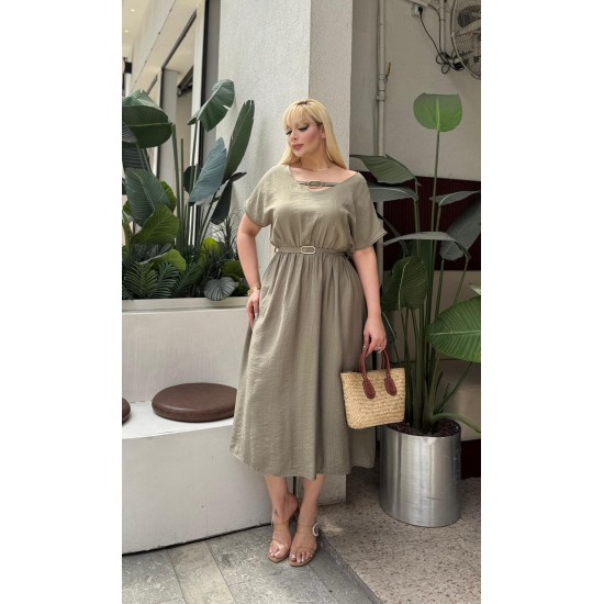 DOKULU KETEN ELBISE 189125